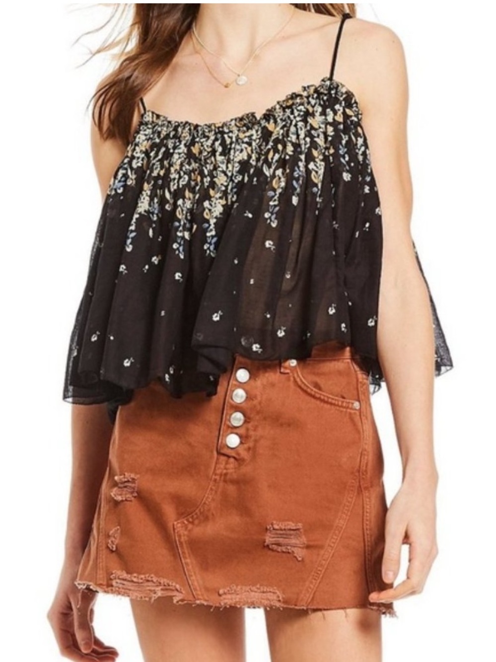 FREE PEOPLE Instant Crush Cotton Printed Camisole Medium Bohemian Cottage Floral
